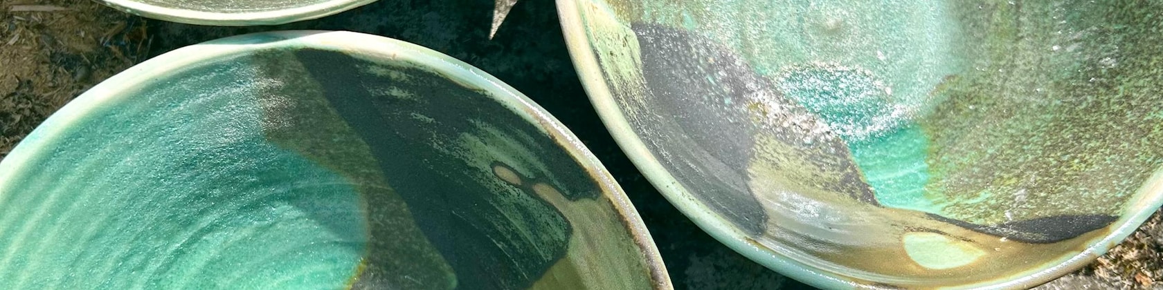 Sally's hand-thrown glazed bowls, straight from the studio